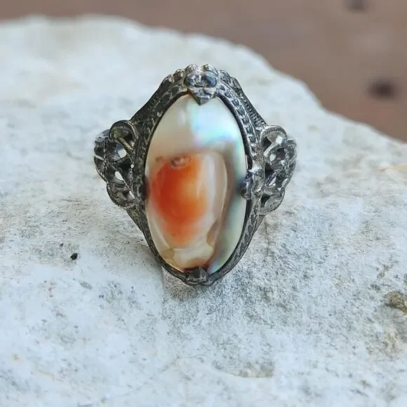 Antique Victorian sterling blister pearl ring SZ 6.75 - Picture 1 of 7